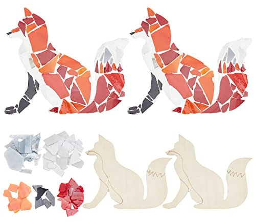 WEBEEDY 2 Set DIY Fuchs Mosaik Kit Fuchs Bastelset für Kinder DIY Mosaik Fuchs DIY Kreative Basteln für Mädchen Kinder Geburtstagsgeschenk Mosaik Wandkunst