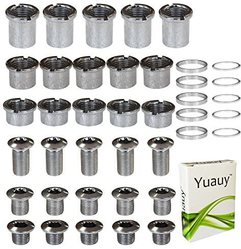Yuauy 5 Stück pro Einzel-/Doppel-/Dreifach-Kettenblattschrauben, Schrauben, Kurbelgarnitur, Muttern, Kettenrad + 10 Unterlegscheiben für Rennrad, Mountainbike, MTB (25 Stück)