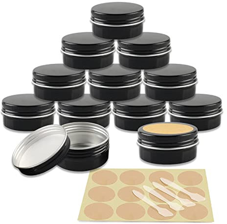 YANCAER 10 Pièces Pots en Aluminium Noir brillant de 50ml avec Couvercle - D57mm x H28mm Vide Ronde Cosmétiques Pot Conteneurs de Voyage pour Maquillage, Crème, Baume à Lèvres, Mini Bougies