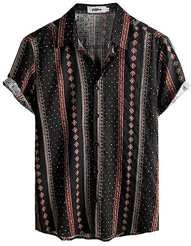 VATPAVE Mens Floral Hawaiian Shirts Short Sleeve Button Down Beach Shirts Large Black Orange Summer