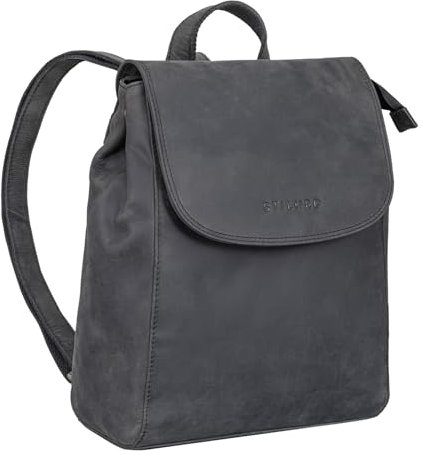 STILORD 'Hazel' Frauen Rucksack Elegant Leder Daypack kleiner Lederrucksack Vintage Cityrucksack Rucksackhandtasche für 13,3 Zoll MacBook Echtleder, Farbe:carbon - grau