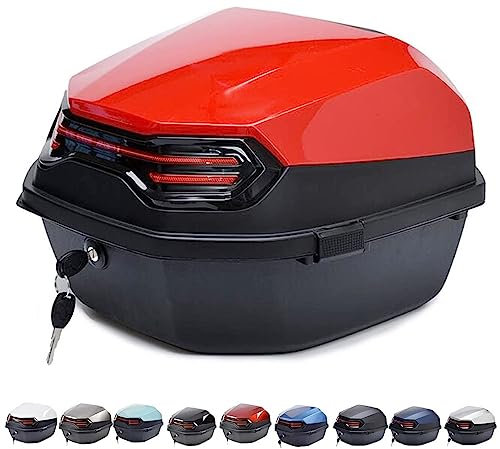 PERTID Universal Motorradkoffer Für 2 Helm, 35L ABS Kunststoff Top-Cases Wasserdicht Mit Schloss Heckkoffer Kofferraum Mit Doppelschnalle Rote Reflektor Für Roller, Motorrad, Mofa/Quad