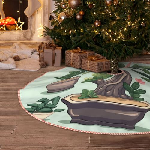 Gonna per albero di Natale da 122 cm, con velcro, per bonsai, piante di Natale, decorazione rustica, in velcro, impermeabile, per decorazioni per albero di Natale