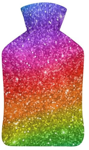 Glitzer-Regenbogen Wärmflasche Mit Bezug Bettflasche Wärmflaschen Handwärmer Erwachsene Wärmebeutel 26.5X15.3cm