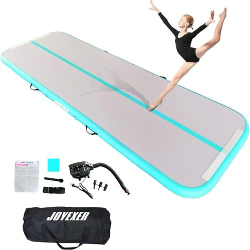 Inflatable Gymnastics Mat, 4in Tumbling Mat, 10ft, Electric Pump | 4in cushioning, reinforced PVC tarpaulin, waterproof, electric pump, carry bag, repair kit, for gymnastics and water use