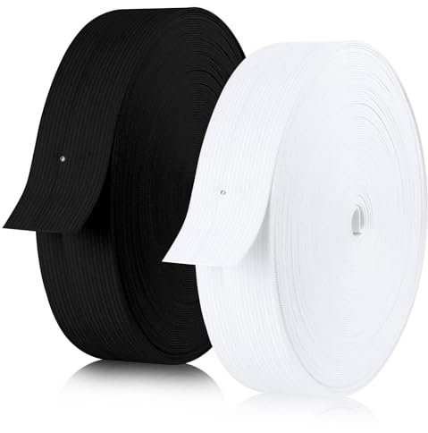 VFANDV 2 Rollos Goma Elastica Costura, 20mm x10m Elastico Costura Blanco y Negro Elastico Cinta Elastica Tapiceria Cinta Manualidades Costura DIY Cinta Elástica Plana para Pantalones Ropa