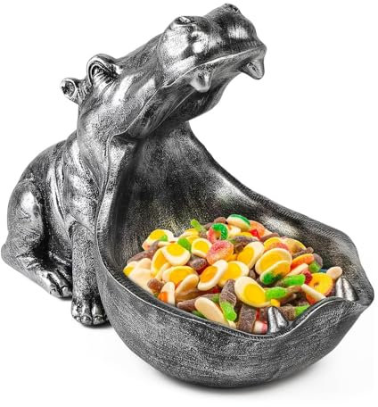 HOUSN Schale Nilpferd, Nilpferd Statue Aufbewahrung,Groß Mund Nilpferd Statue Tischdekoration Nilpferd-Figur Multifunktion Lagerung Skulptur, für Schlüssel Süssigkeit,Silber,20cm