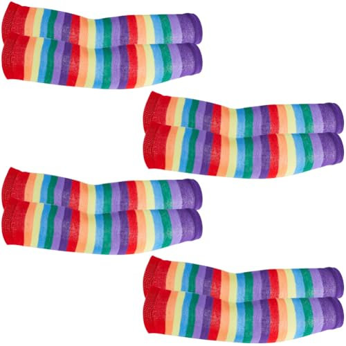 GORGECRAFT 4 Paar Regenbogen-Streifen-Armstulpen, Baumwolle, dehnbar, Kompressionsmanschetten, Sonnen-Sportschutz, wärmer, bunt, lang, Kostüm-Zubehör für Tattoo-Abdeckung, LGBT, Party, Laufen