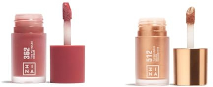 3INA MAKEUP - The No-Rules Cream 362 + The No-Rules Cream Highlighter 512 - Blush Liquido Classico Rosa - Illuminante Liquido in Crema Oro perlato per Occhi Labbra e Guance - Vegan - Cruelty Free