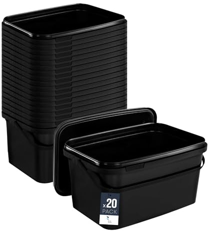 BenBow Rechteckiger Eimer mit Deckel 20x 5l schwarz - lebensmittelecht, stapelbare Kunststoffbox mit Henkel - luftdicht, auslaufsicher, geruchsneutral, ideal für Haushalt und Gewerbe - leer