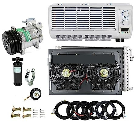 Aire acondicionado para vehículos recreativos Aire acondicionado A/C Universal montado en la pared, 12V24V con ventilador doble for camión de servicio pesado, furgoneta, Tractor, excavadora, vehículo