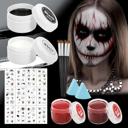 Pintura De Cara Para Niños 50g Lata Extra Grande,Pintura Cara Niños Negro Rojo Blanco,Pinturas Cara Para Niños,Pintura Facial,Pintura Cara Niños Hipoalergenica para Teatral Carnaval Fiesta Cosplay