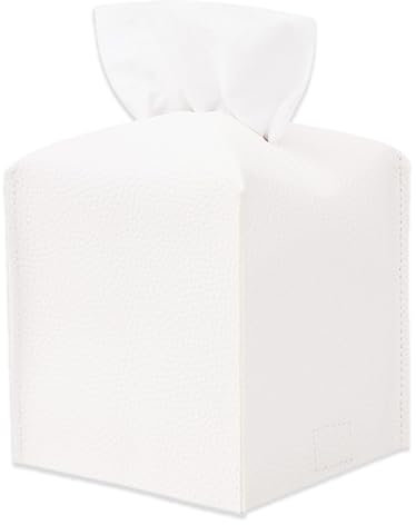 Portafazzoletti, Scatola per Fazzoletti Quadrata in Pelle PU, Porta Fazzoletti, Scatola per Tovaglioli per Auto, Moderno Portafazzoletti, in Stile Semplice Ideale per Bagno Salotto Hotel, Bianco