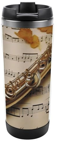 QWJKM Travel Mug with Lid Flute Music Insulated Tumbler Leak-Proof Travel Coffee Mug 12 Oz Stainless Steel Tumbler Reusable Thermal Cup for Car, Camping, Travel