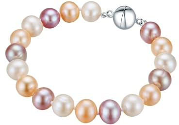 Valero Pearls Damen Perlenarmband aus 925/- Sterling Silber mit rund Süßwasser-Zuchtperle ca. 9,0-10,0 mm