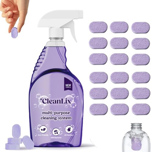 LXCJZY Cleanlix Cleaner, Cleanlix Cleaner For Instant Stain Removal, Cleanlix Multi Purpose Cleaning System, Cleanlix Cleaning Spray with Concentrated Cleaning Tablets, Deep Cleaning (1, 18PCS)