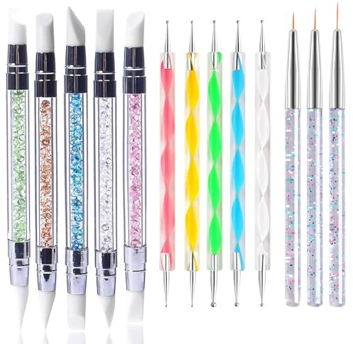 Silicone Nail Tool, 13 Pcs Nail Art Tools, 5 Pcs Silicone Nail Art Sculpture Pen, 5 Pcs Nail Dotting Pen, 3 Pcs Nail Detail Brush, Nail Art Kit Diy Decoration Salon Tool Set
