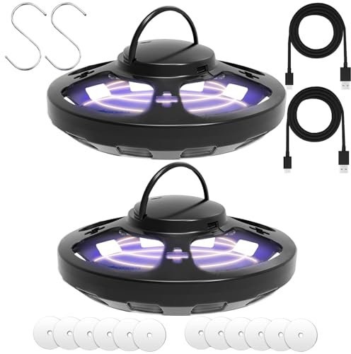 AMFUN Flohfalle Für Wohnung, 2 Stück Floh- und Bettwanzenfalle, LED Leicht Flohfallen, Flea Trap Lamp, Leichte klebrige Bettwanzenfalle, mit 12 Klebescheiben, 2 Haken, 2 Netzkabel