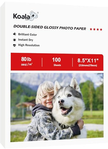 Koala Double sided Thick Glossy Photo Paper 8.5x11 Inch 80LB 100 Sheets