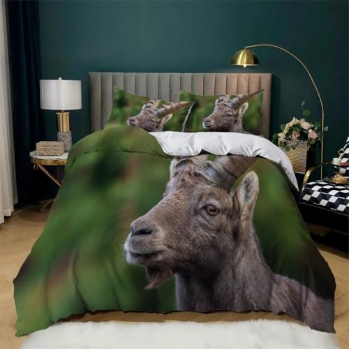 BSYYZQC Bettwäsche 135x200 NöRdliche Ziege Bettwäsche-Sets Tier Bettbezug Weiche Atmungsaktiv Mikrofaser mit Reißverschluss und 2 Kissenbezüge 80x80 für Kinder Geeignet