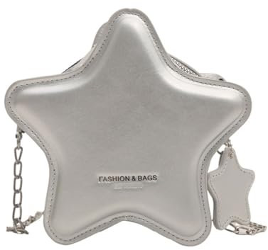 MZRAN Taschen für Damen und Damen, PU-Leder, Schultertasche, Sternform, Crossbody-Tasche mit Metallkette, kleine Geldbörse für Shopping, Büro, silber