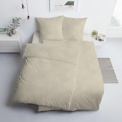 ESTELLA Mako-Satin Bettwäsche 135x200 Luan ecrue Uni Waben Rauten 7919-220