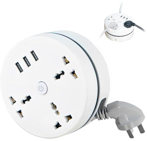 ADDLIVE Universal Power Strip, Travel Extension Lead with 1 Type C and 2 USB Ports, 2500W 10A Smart Power Strip with 1.8m Retractable Extension Lead, Multi Power Strip Plug Extension for Home Office