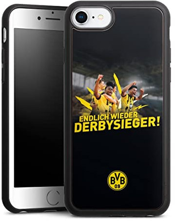 Holz Case kompatibel mit Apple iPhone SE (2020) Walnuss Handyhülle Echtholz Hülle BVB Fußball Borussia Dortmund