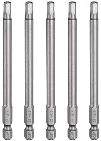 sourcing map 5pcs H4.5 Hex Head Drill Bit Wrench 4.5mm Metric Flat Tip 1/4 Hex Shank 100mm (4) Long Magnetic Hexagonal Screw Driver Socket Industrial Screwdriver Power Bits