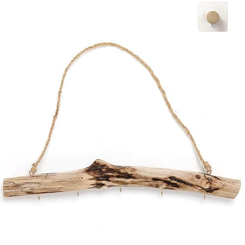 Deko Holz Stange zum Hängen mit Haken mit 5 Haken und Kordel Hängeast Treibholz Hänger Zweige Türdeko Türhänger Fensterdeko Fensterhänger