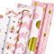4 Geschenkpapier Geburtstag Rolle, 4 verschiedene Designs Geschenkpapier Set für Frauen Mädchen, Rosa Gold Geschenkverpackung zur Geburtstag, Hochzeit, Muttertag, Valentinstag, 43cm x 300cm pro Rolle