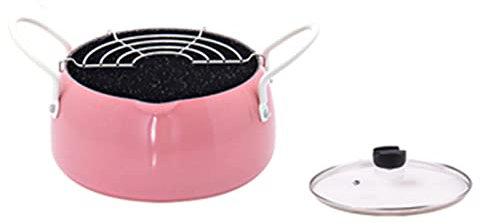 Fritteuse Kleiner Topf Topf Frittiertopf Küche Tempura Fritteuse Pfanne Home Restaurant (Pink With Lid)