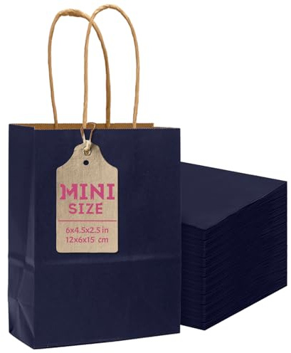 Gcardist 24 Stück Marineblau Mini-Geschenk-Taschen mit Griffen 6x4.5x2.5 Kleines Papier Kraft Party behandeln Taschen (12x6x15cm，Mini Größe)