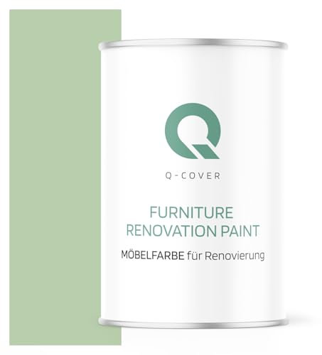 Q-COVER Möbelfarbe Hochglanz | Farbton: Weißgrün RAL 6019 1L | Holzfarbe für Möbel & Innenausbau | Deckend, wasserbasiert, kratzfest | Für Küchen, Schränke, Tische, Gartenmöbel