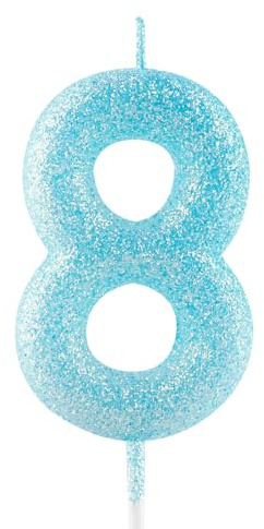 Geburtstagskerzen Zahlen 8, glitzernde Zahlenkerze zum 8, Leuchtende Blau Kerzen, Kerzen für Kuchen, Toppers für Frauen Mädchen Geburtstags Jubiläum, Geburtstagsdekorationen, Partyzubehör
