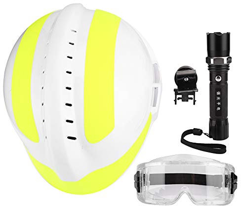 Protective Hard Hat, Emergency Rescue Safety Helmets Anti-Impact Fire Work Head Protection with Headlamp and Goggles