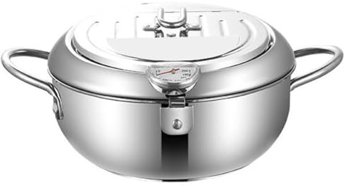 Lid Oil Drip Drainer Rack 304 Stainless Steel Frying Pan Japanese Style Frying Chicken Pot with Thermometer for French Fries Chicken Shrimp