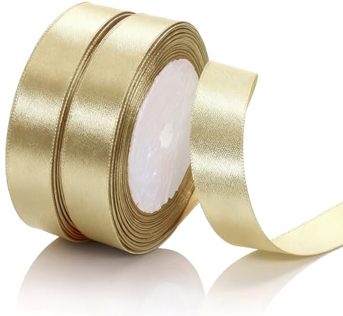 OYZOQ 2 Rollen Schleifenband Gold Breit, 2 cm X 22 m Band Geschenkband Gold Breit für Dekor Hochzeit Geburtstag Geschenkverpackung