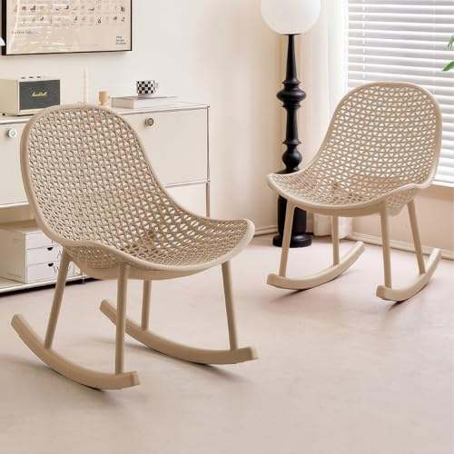 SHARPDO Schaukelstuhl 2er Set Ergonomisches Design für Wohnzimmer Schlafzimmer Arbeitszimmer Indoor PP-Material bis 200 kg belastbar Modern Weiß (beige)
