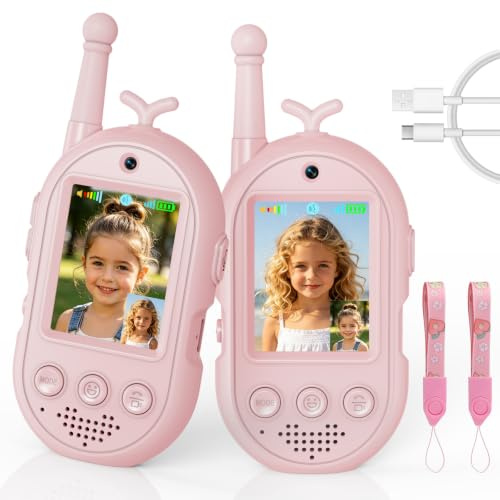 Vídeo Walkie Talkies para Niños, Walkie Talkies Recargables con Videollamada, Largo Alcance 400m, Juguetes Cumpleaños para Niños y Niñas de 3 a 12 Años(Set de 2)