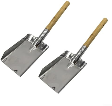 2 Stück Edelstahl-Kaminschaufel für effiziente Reinigung von Asche und Schmutz in Kaminen, Holzöfen, Feuerstellen mit komfortablen Griffen