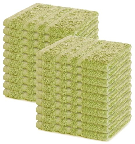 Lavea® Seiftuch 20er Set 30x30 cm, Lindgrün | 100% Baumwolle, hochwertige Seiftücher und Gästehandtücher, saugstark, waschbar und strapazierfähig – Frottierserie Elena