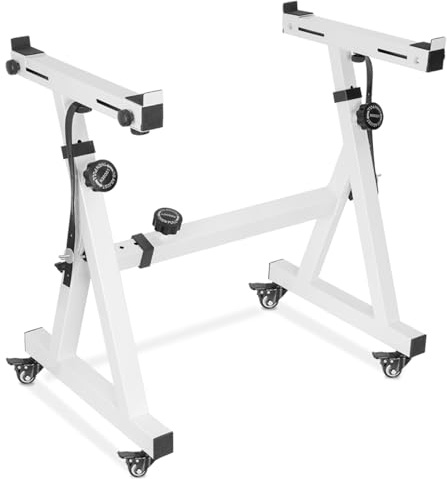 FREEAMG Klavierständer, höhenverstellbar, mit 4 Rollen, Weiß | Klavierständer in Z-Form mit Haken für 54-88 Tasten, Höhe und Breite verstellbar, 160 kg Tragkraft