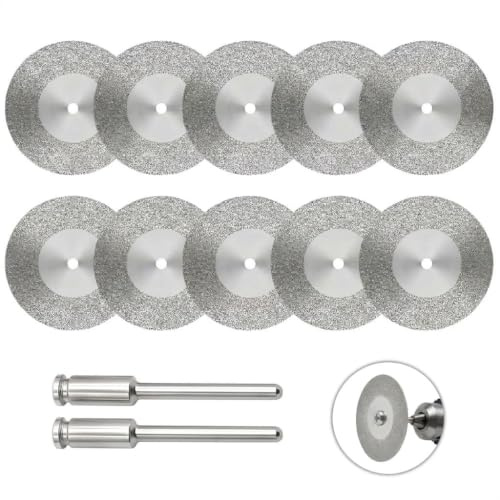 10PCS Diamond Cutting Discs 40mm with 2 Mandrels Rotary Tool Cutting Discs | Ultra-Thin Cut Wheel Set for Dremel, for Glass Ceramics Tile Gem Stones Crafting Porcelain Metal Wood Plastic