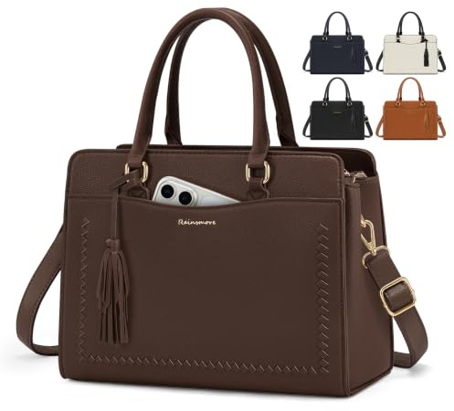 RAINSMORE Handtasche Damen Mittelgroß Umhängetasche Format A4 Wasserdicht | Henkeltaschen Damen PU Leder Arbeitstasche für 11 Tablet mit Schulterriemen für Arbeit Freizeit Alltags