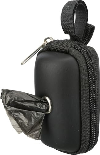 TRIXIE Kotbeutelspender mit Klettschlaufe - mit Kunstleder-Bezug - grau/schwarz - 22849