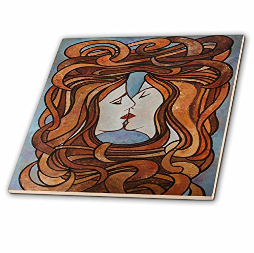 3dRose CT_128357_2 Kunstwerk mit LGBT-Motiv im Jugendstil von Zwei Frauen küssend – Keramikfliese, 15,2 cm, Keramik, Mehrfarbig, 6-Inch-Ceramic