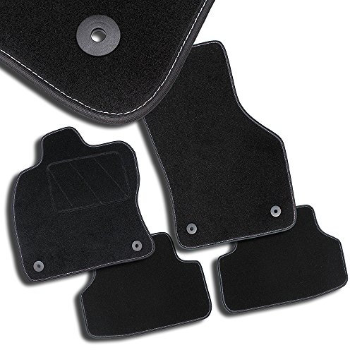 Bär-AfC Auto Fußmatten Classic passend für Audi 80 Cabrio 1993-2000, Autoteppiche Nadelvlies Schwarz, Bandeinfassung Schwarz, Ziernaht Weiß, Set 4-teilig, AU00069