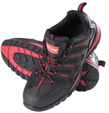 Lahti PRO Arbeitsschuhe Sicherheitsschuhe Herren/Damen Unisex | Größe: 43 | Farbe: Schwarz-Rot | Stahlkappe Rutschhemmend Schuhe Arbeitsschutzschuhe Schutzschuhe Luftdurchlässige