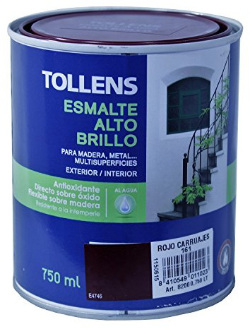 Tollens 8200 Esmalte al Agua Alto Brillo, Rojo Carruajes, 750 ml